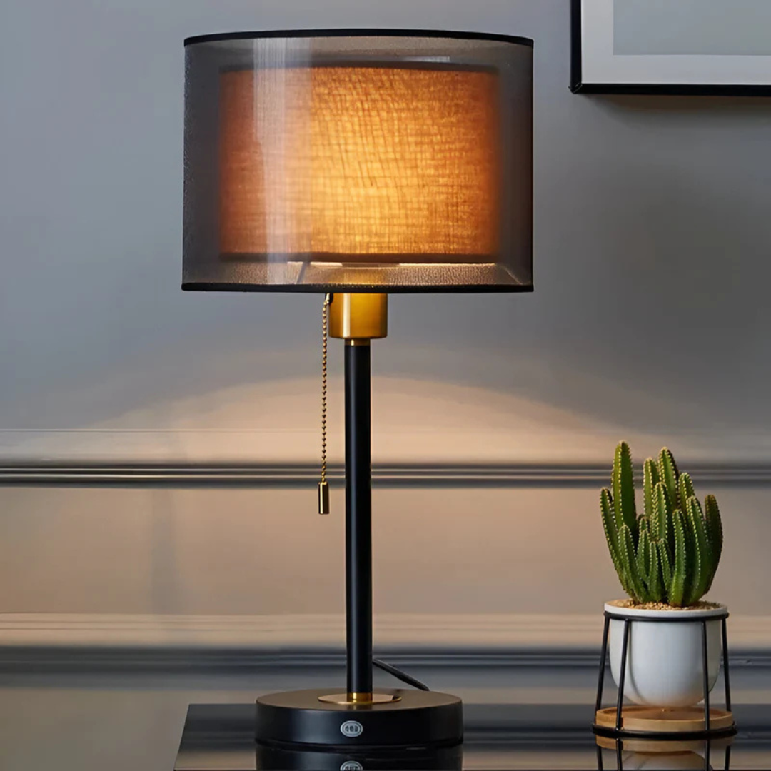 Vintage Double Fabric Shade Table Lamp for Warm Ambient Lighting