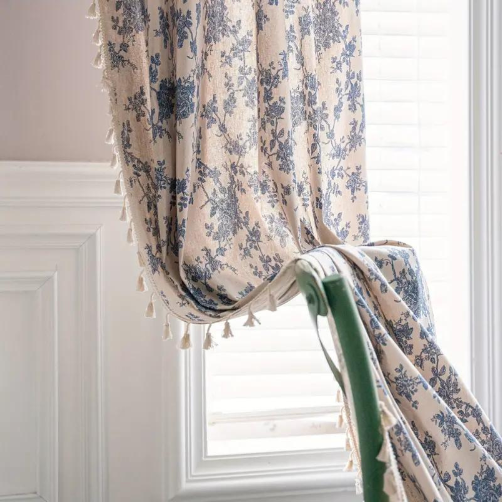 Blue Rose Semi-Sheer Eyelet Curtain