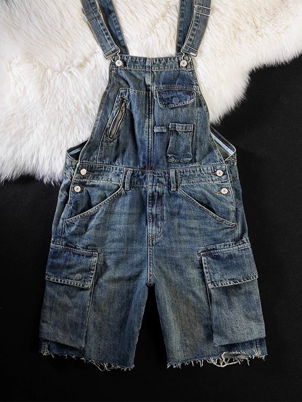 Vintage-Inspired Denim Overall Shorts with Adjustable Straps