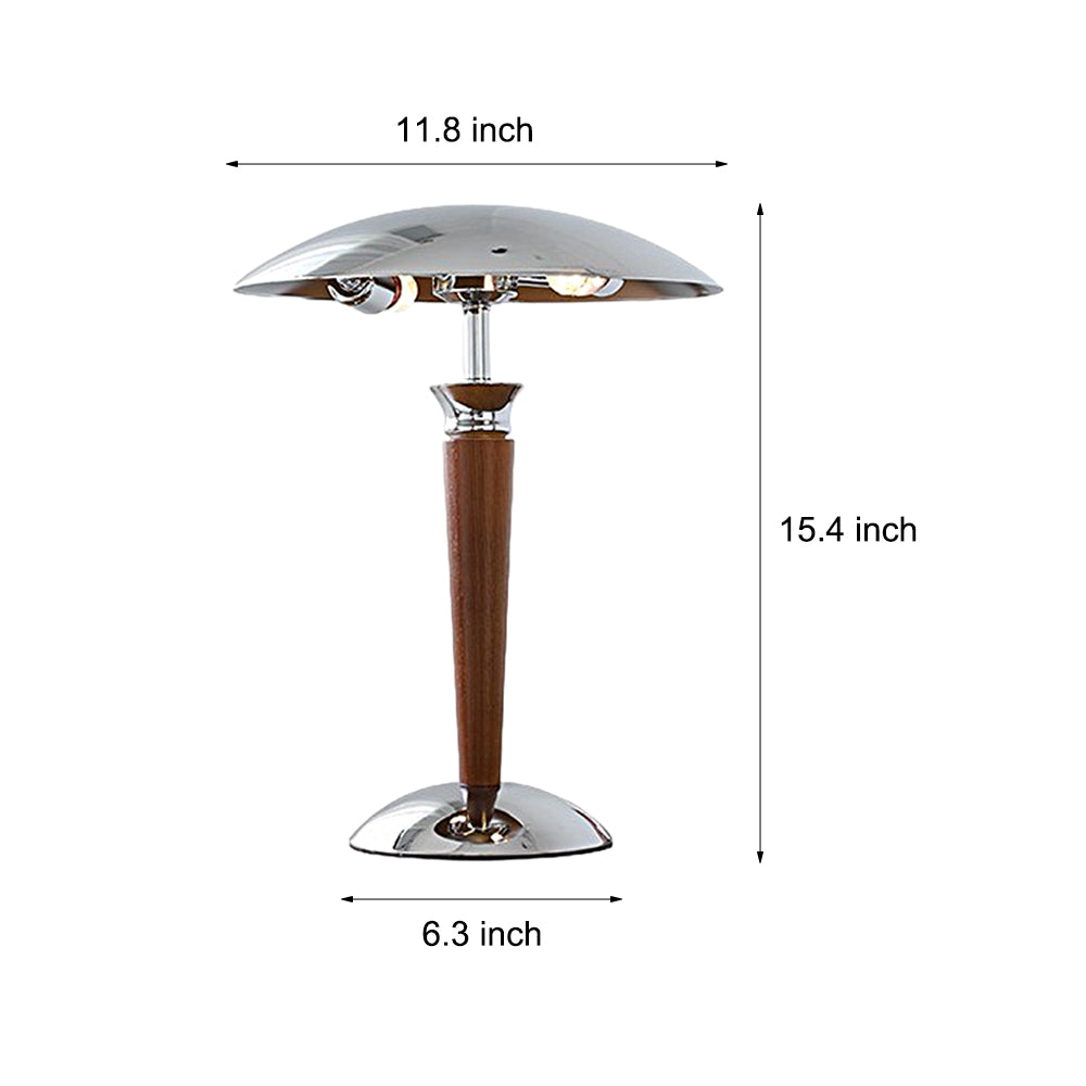 Retro Mushroom Table Lamp with Dimming Function in Chrome and Wood