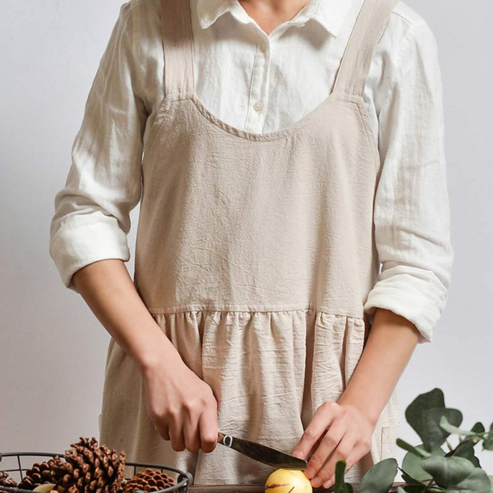 Cross-Back Cotton Apron with Pockets