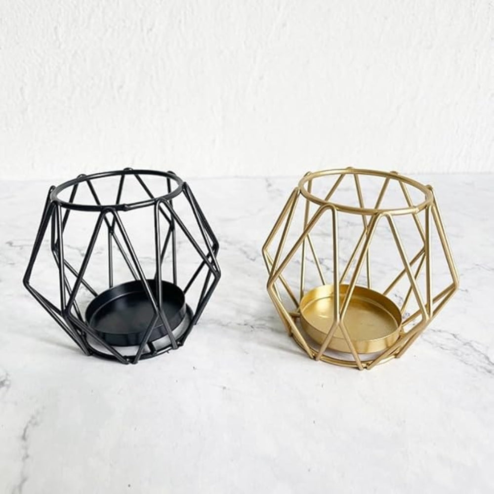 Geometric Iron Candle Holder in Black or Gold Finish