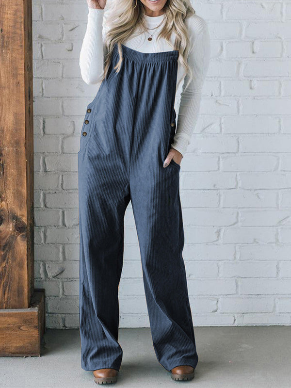 Cozy Ribbed Corduroy Loose Fit Overalls with Adjustable Straps