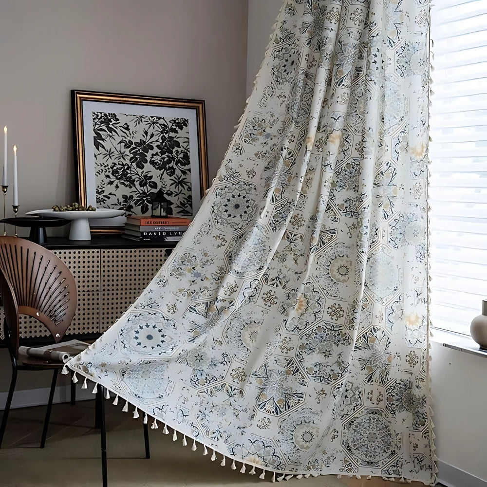 Boho Floral Tassel Curtain for Light-Filtering Privacy