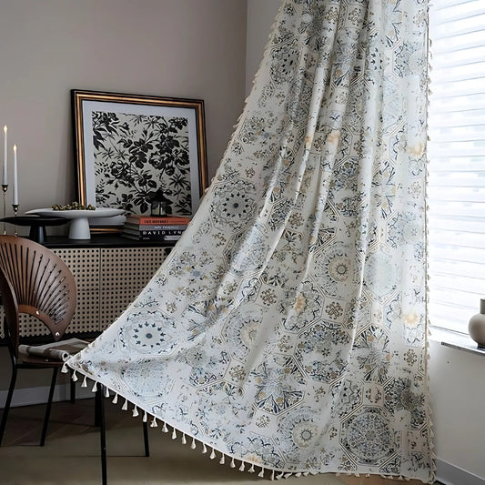 Boho Floral Tassel Curtain for Light-Filtering Privacy