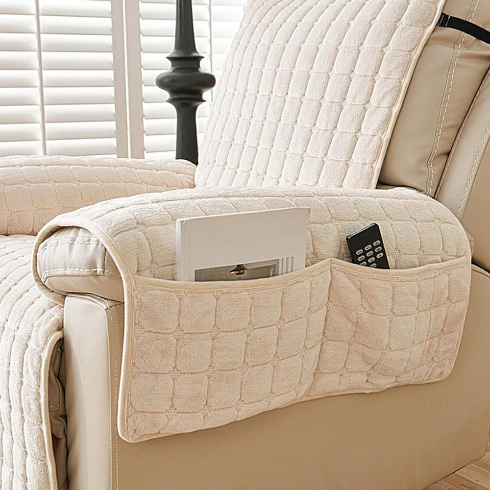 Quilted Microfiber Recliner Cover with Storage Pocket