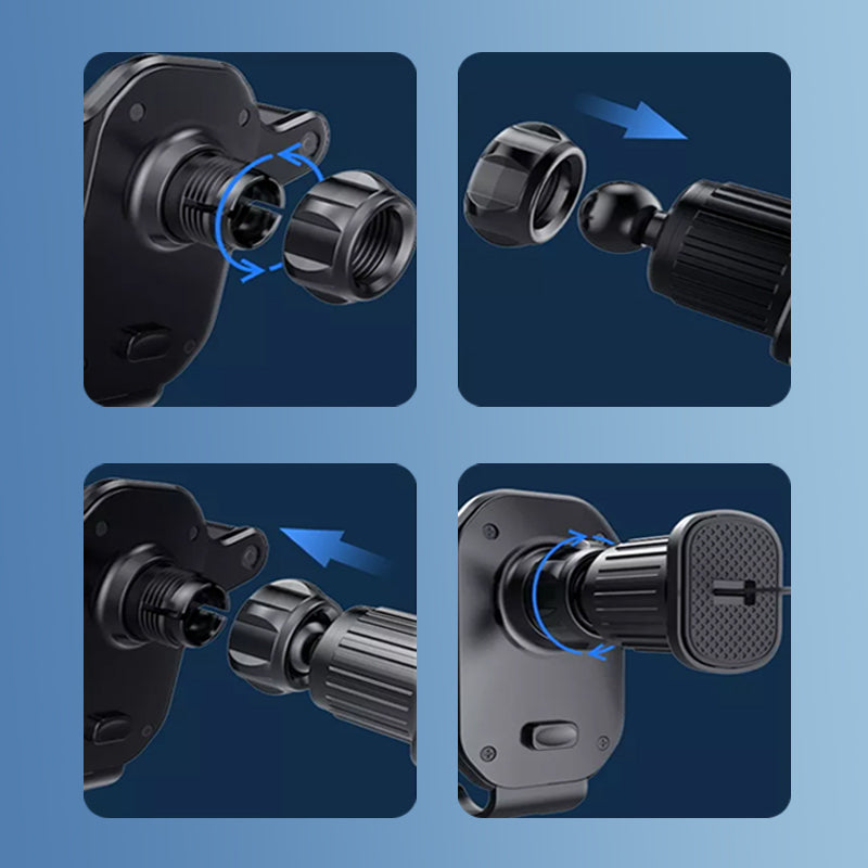 Adjustable Car Phone Holder with 360° Rotation and Triangular Grip