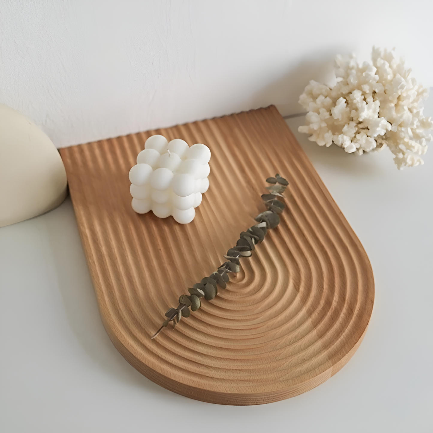 Rippled Wooden Serving Tray with Polished Finish