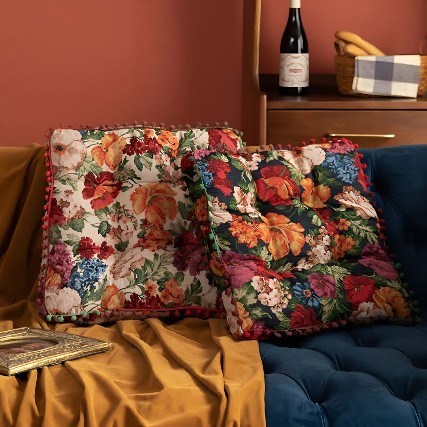 Retro Floral Bohemian Tassel Floor Cushion