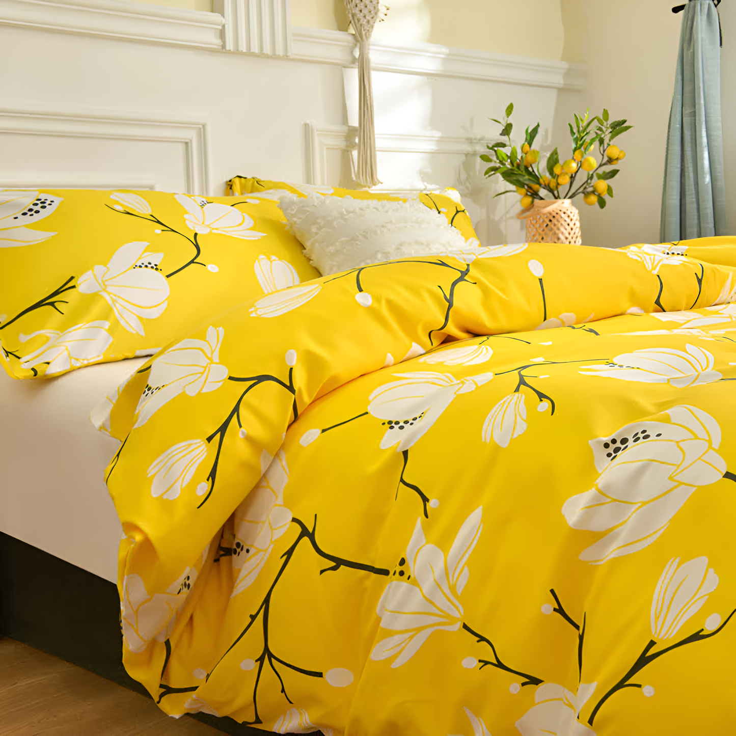 Yellow Blossom 3-Piece Microfiber Duvet Cover Set