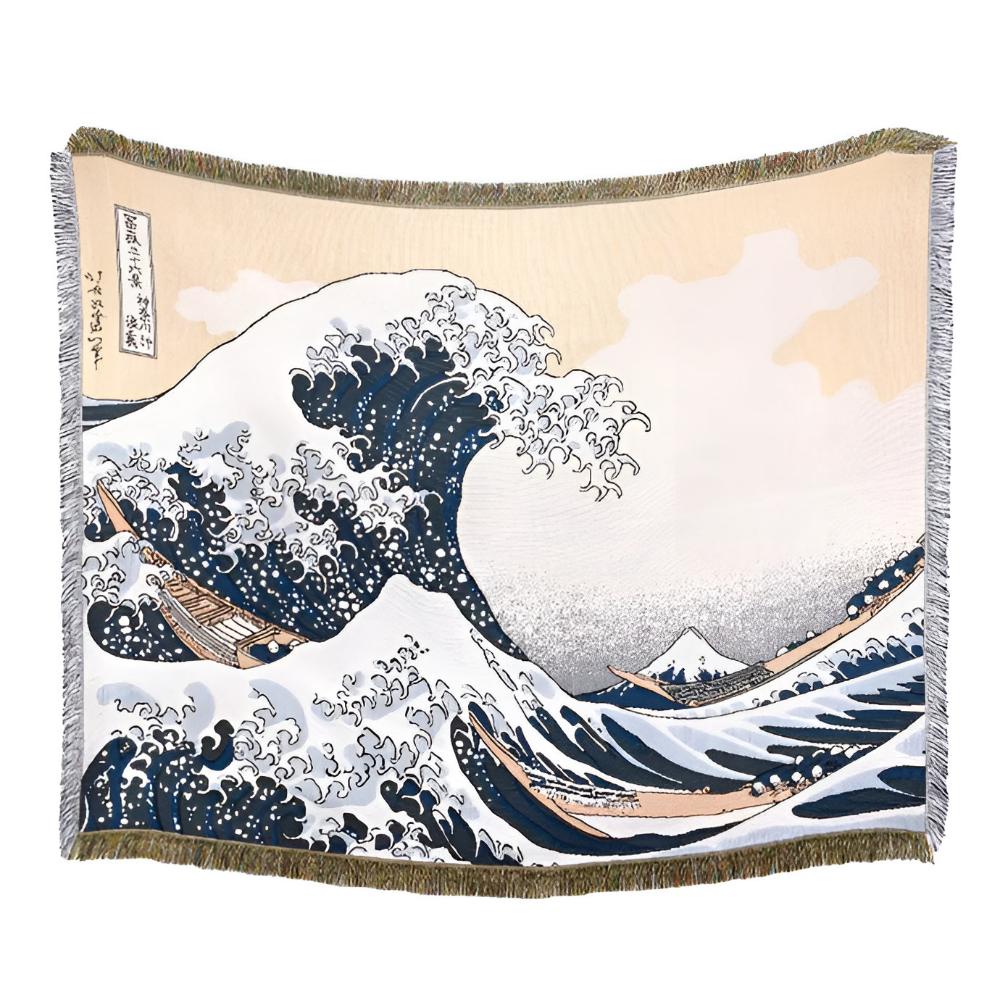Vibrant Jacquard Weave Great Wave Throw Blanket