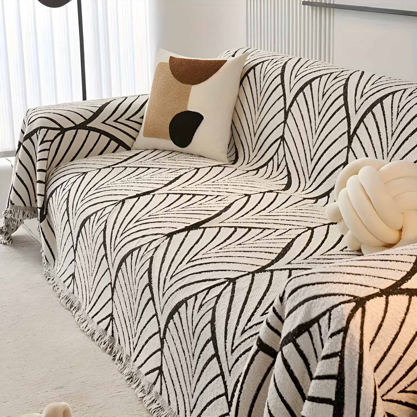 Modern Maple Leaf Microfiber Sofa Cover with Tassels
