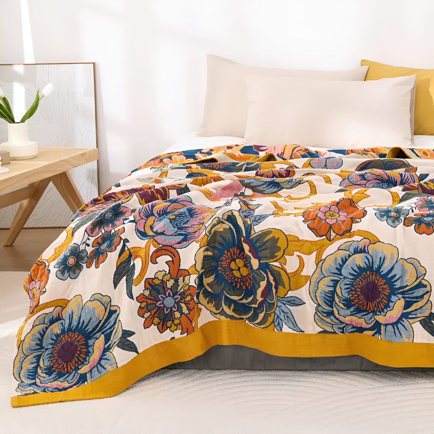 Reversible Floral Cotton Blanket for All-Season Use