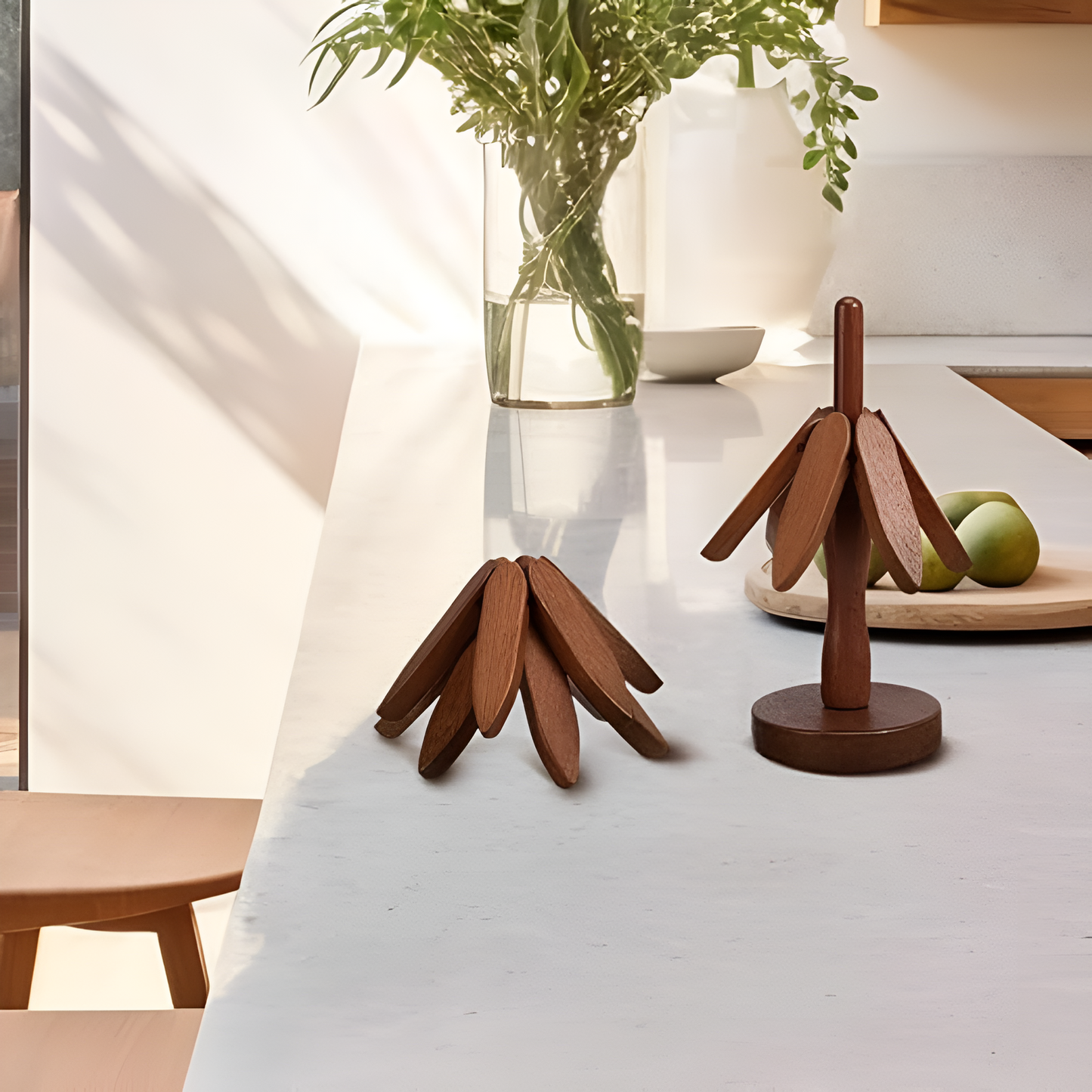 Foldable Black Walnut Wooden Trivet Set