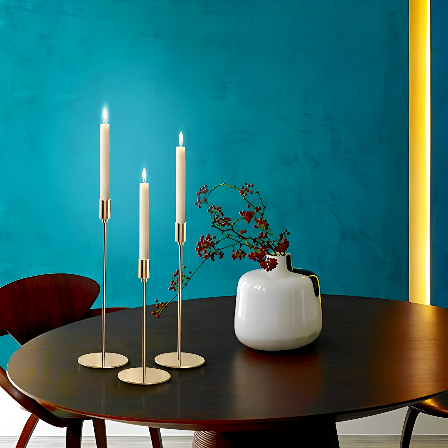 Sleek Metallic Taper Candle Holders Set of 3