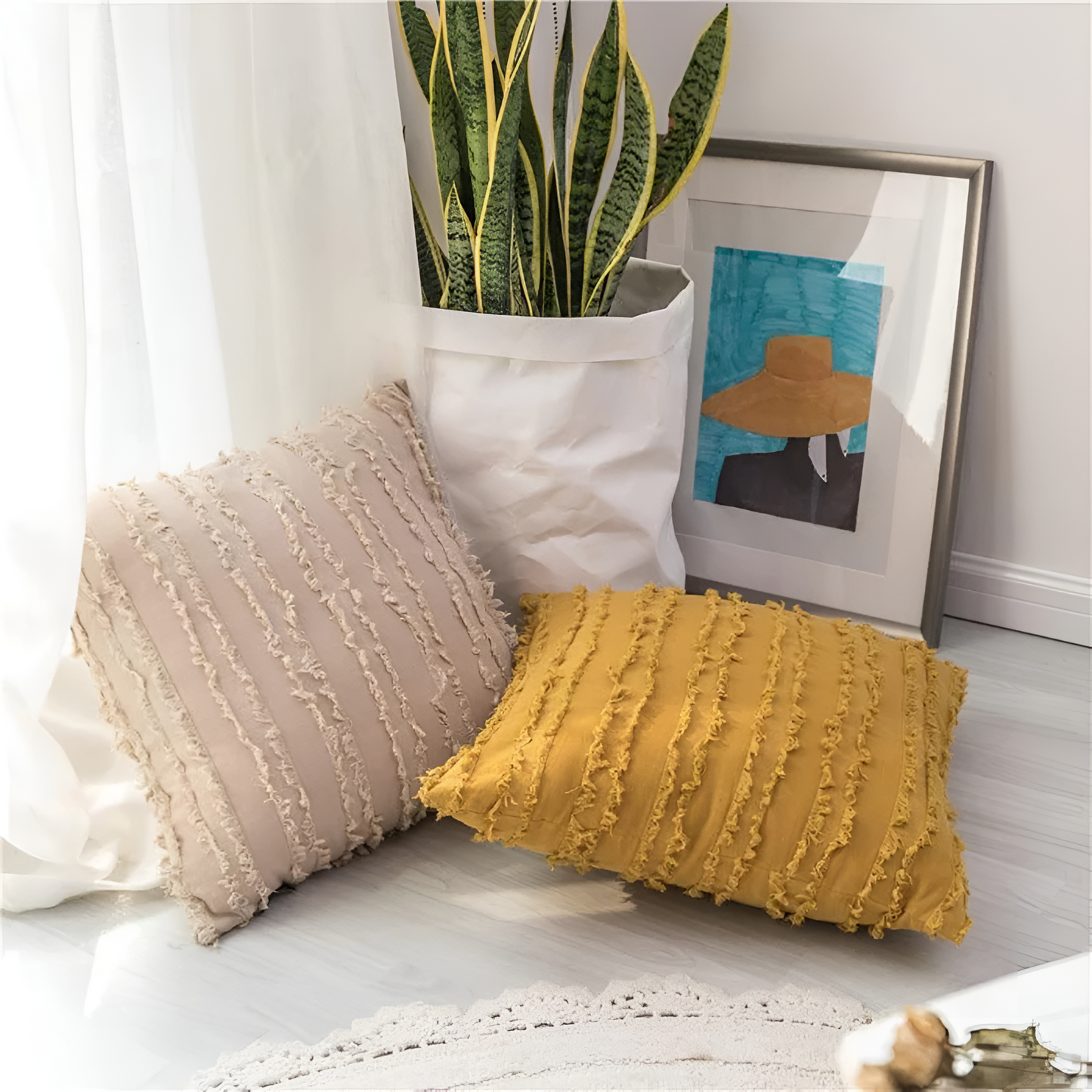 Bohemian Fringe Cushion Cover with Geometric Embroidery