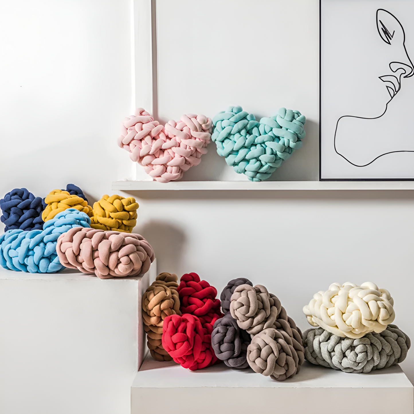 Plush Heart-Shaped Knotted Cushion