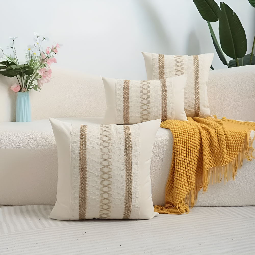 Cotton and Hessian Striped Boho Cushion Cover