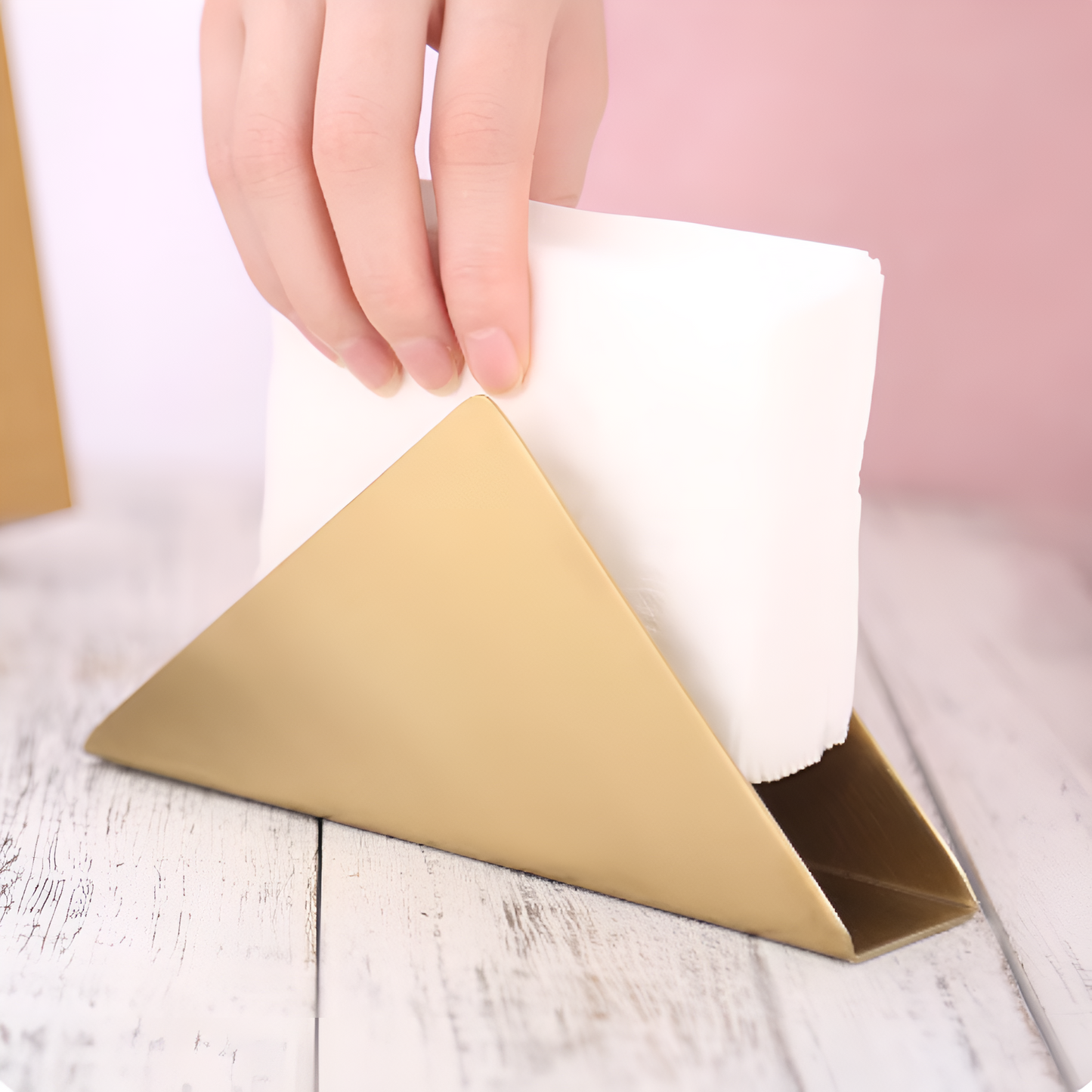 Gold Brass Metallic Napkin Holder with Stable Triangular Design