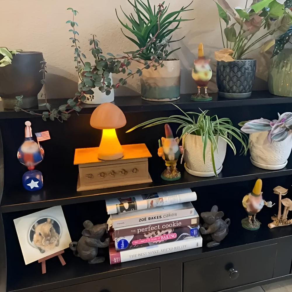 Rechargeable Wooden Mushroom Lamp with Adjustable Light Settings