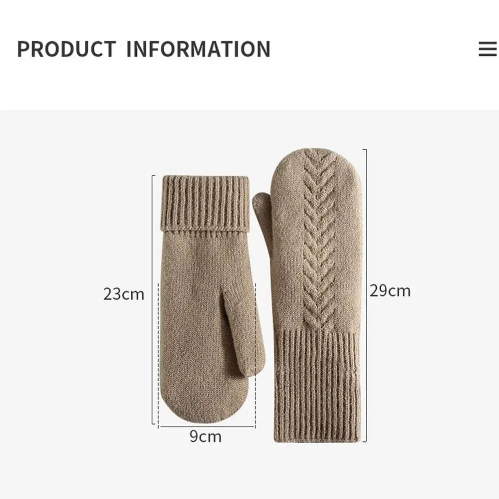 Double Layer Fleece Lined Knit Winter Mittens