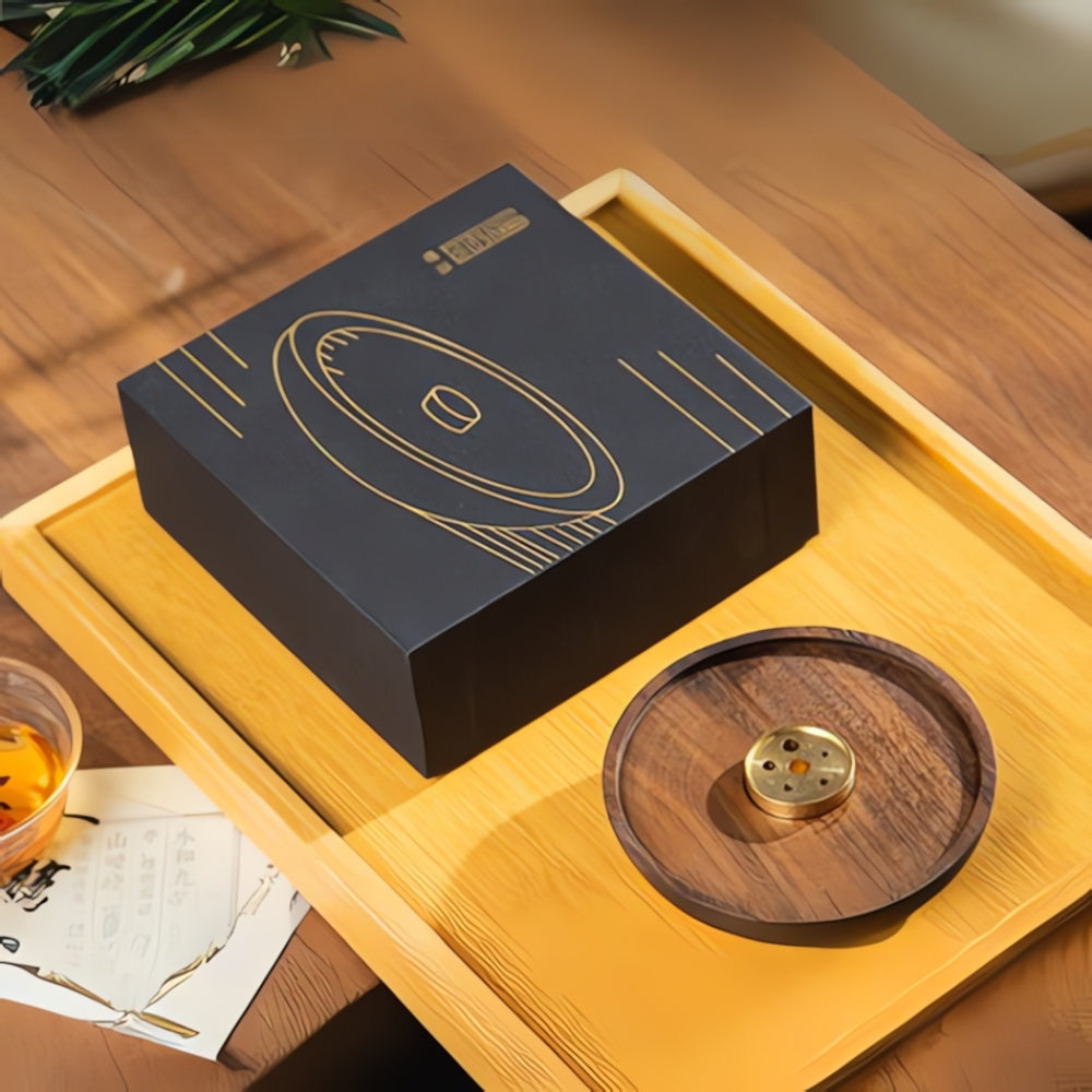 Round Wooden Incense Holder with Copper Insert