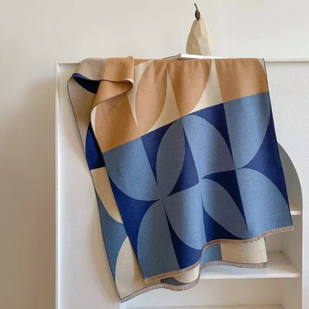 Reversible Geometric Color Block Poncho Scarf