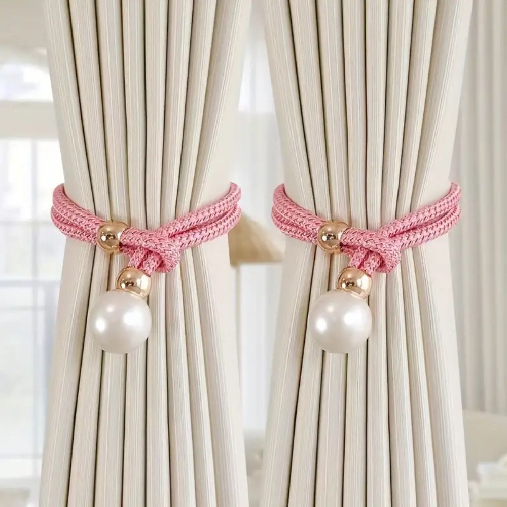 Adjustable Faux Pearl Curtain Tie Backs - 2 Piece Set