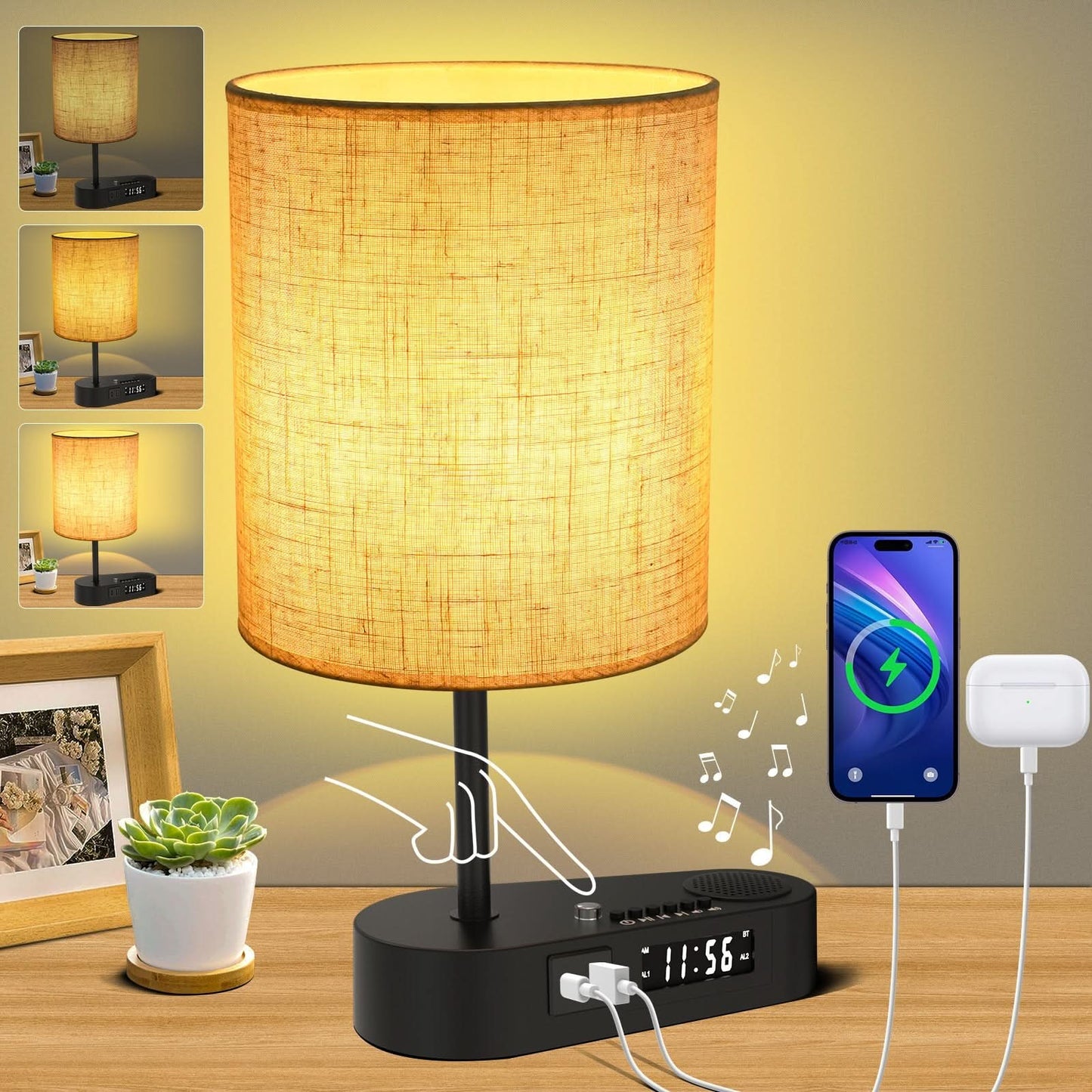 Alarm Clock with Charging Port and Table Lamp