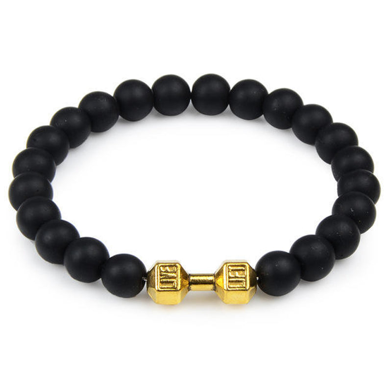 Chakra Dumbbell Bracelet in Black Onyx and Lava Stone