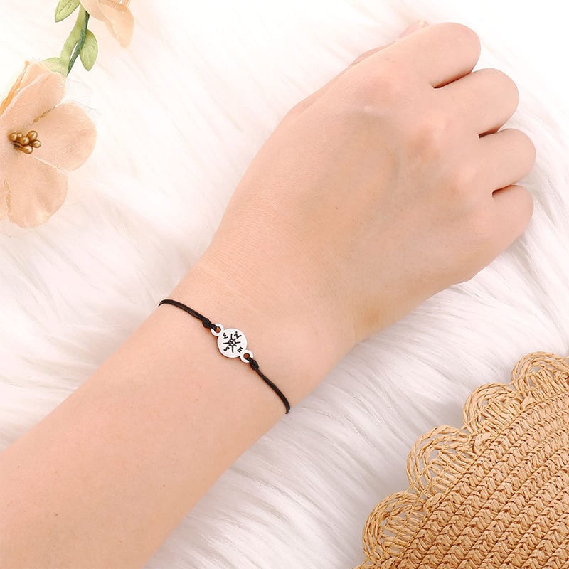 Adjustable Black Braided Graduation Bracelet with Compass Charm