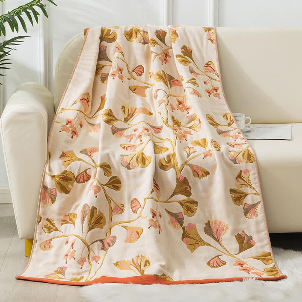 Ginkgo Leaf Cotton Gauze Towel - Soft Travel Blanket and Beach Shawl