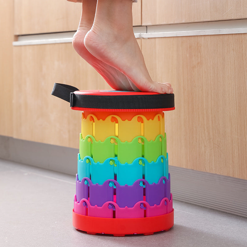 Retractable Folding Stool with Adjustable Height and High Load Capacity