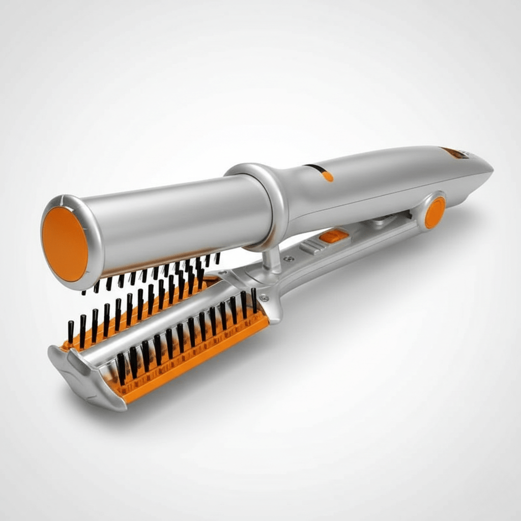 2-in-1 Rotating Hair Brush Styler with Ceramic Coating and 3 Heat Settings