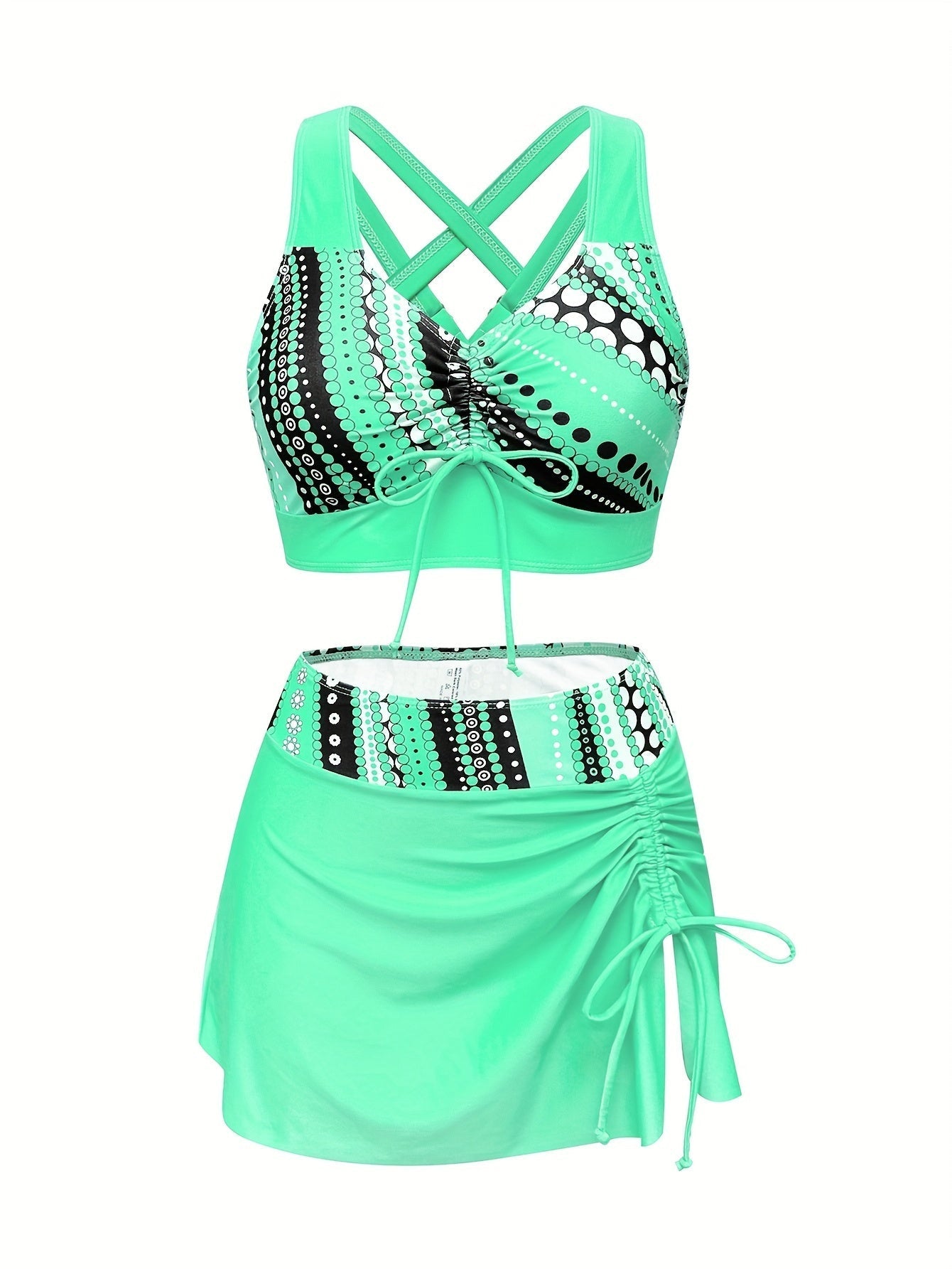 Polka Dot V-Neck Tankini Set with Skirt for Women