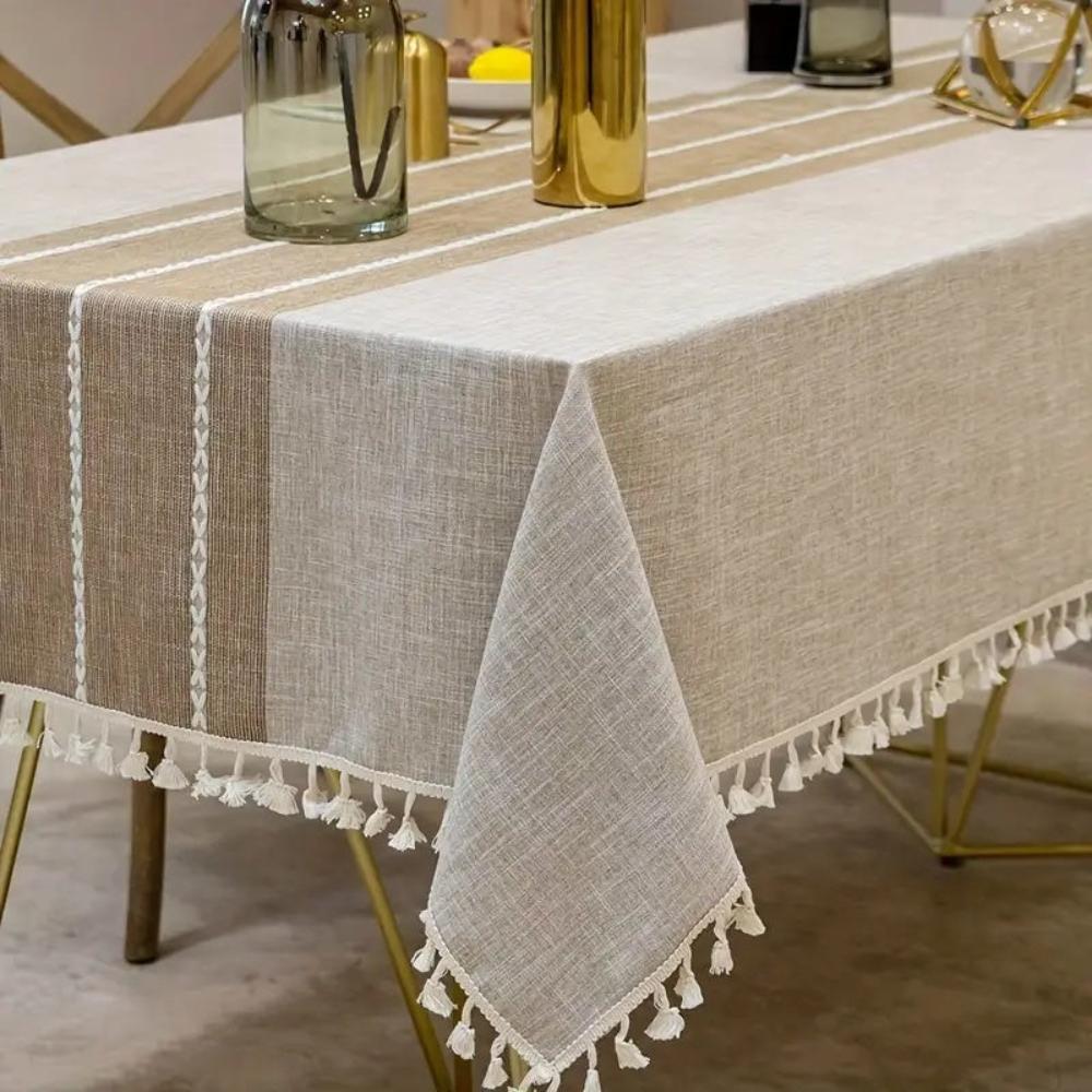 Linen Rustic Tablecloth with Tassel Accents