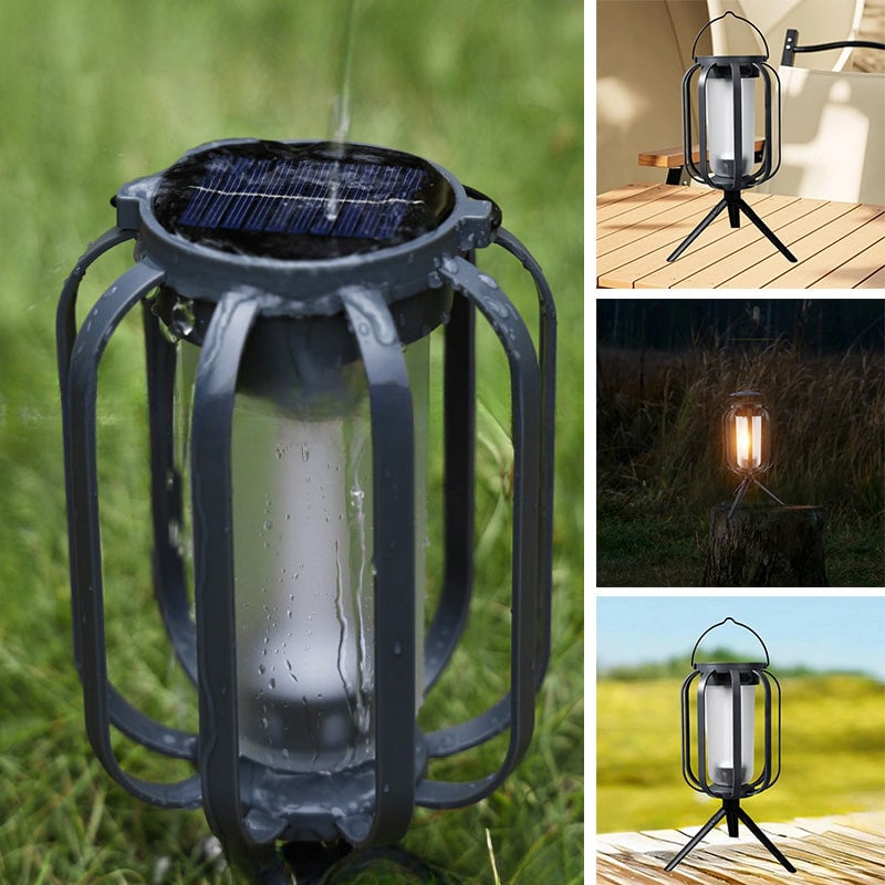 Solar and USB Rechargeable LED Lantern with Flame Effect
