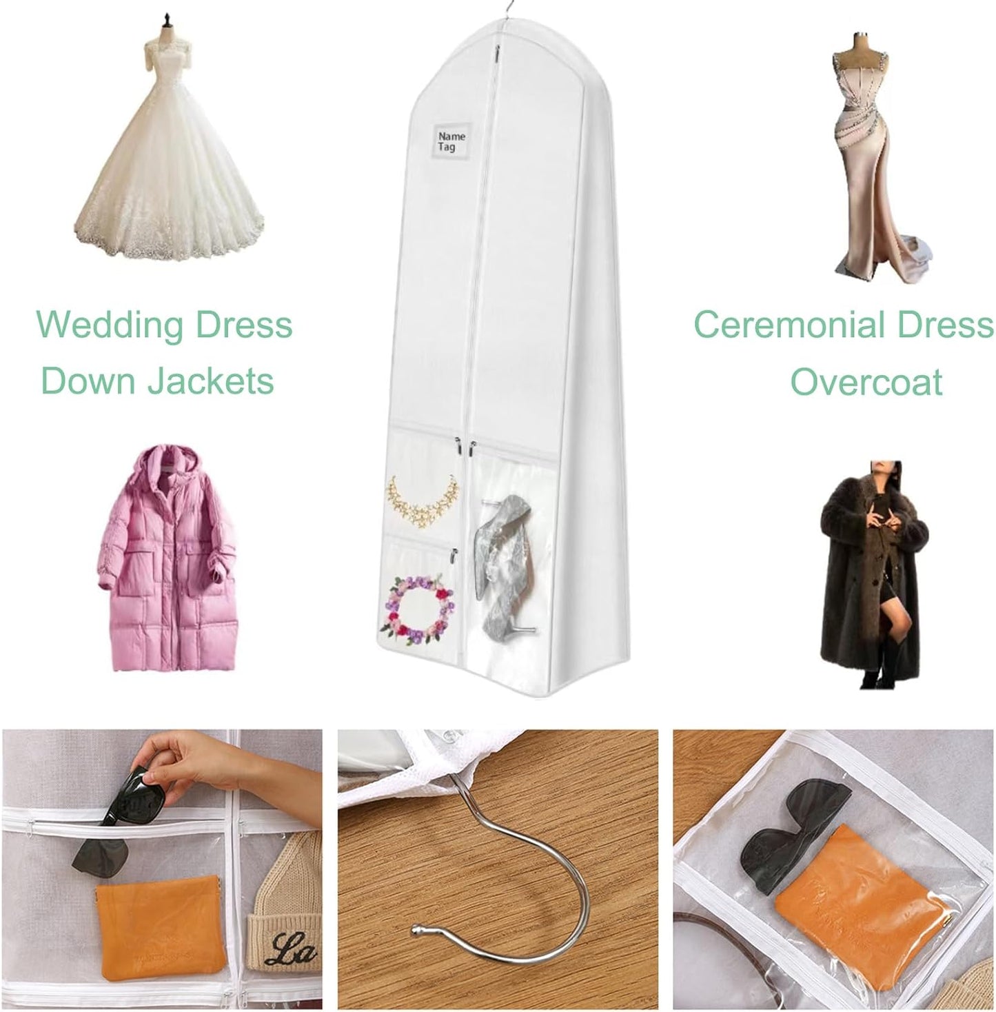 Extra-Large Wedding Dress Storage Bag Set with Zipped Pockets