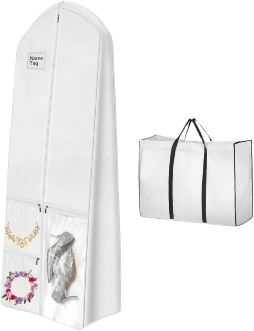Extra-Large Wedding Dress Storage Bag Set with Zipped Pockets