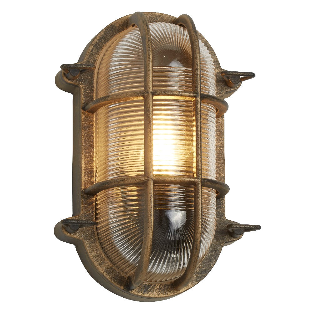 Antique Brass Ribbed Glass Vintage Outdoor Wall Light 9.8 inch