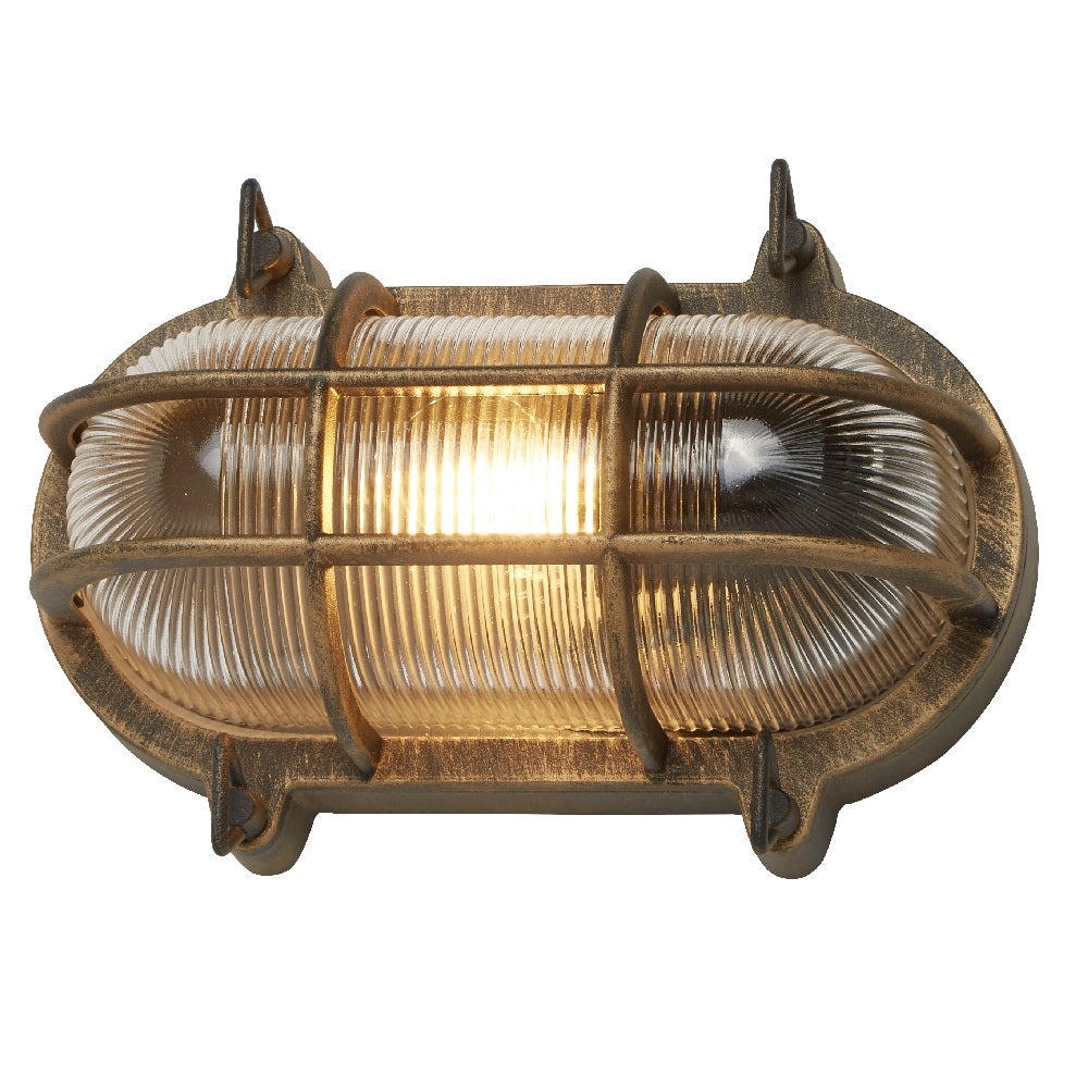 Antique Brass Ribbed Glass Vintage Outdoor Wall Light 9.8 inch