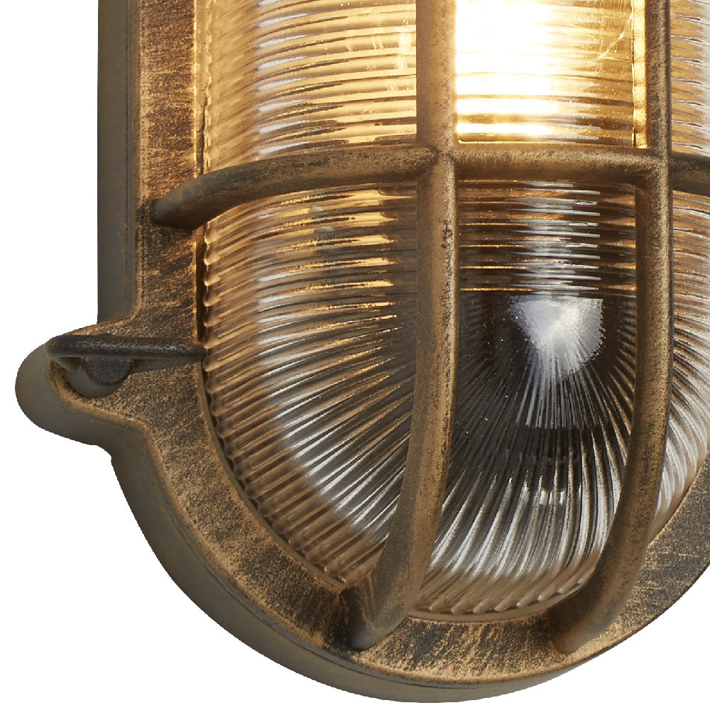 Antique Brass Ribbed Glass Outdoor Wall Light 9.8 Inch