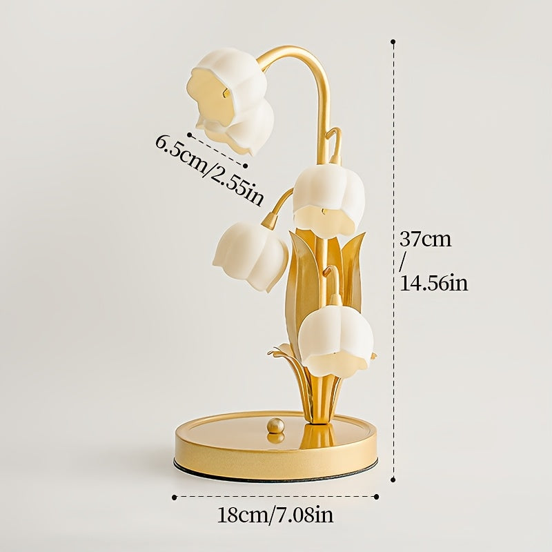 Floral Table Lamp with Tulip Shades and USB Power