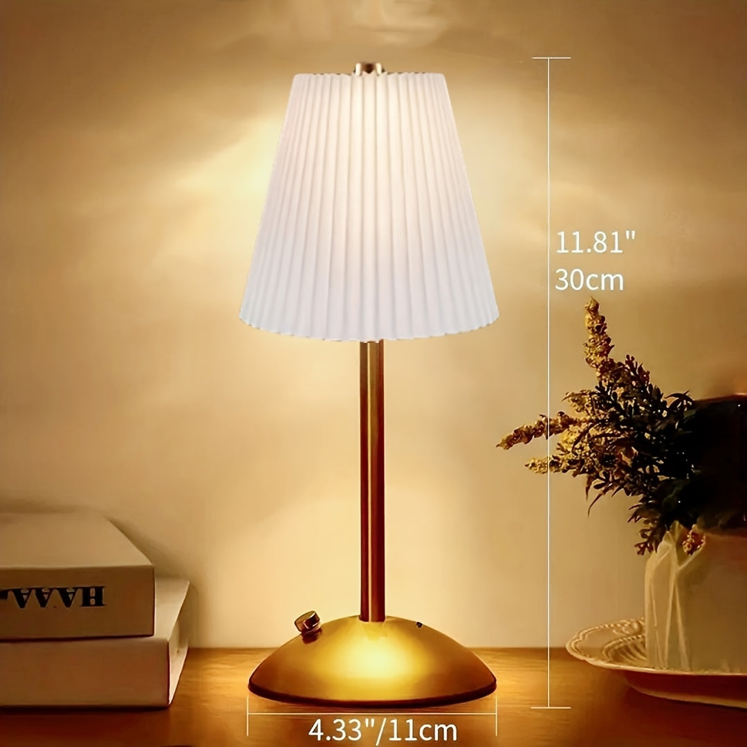 Modern Rechargeable Touch Control LED Table Lamp with Pleated Shade