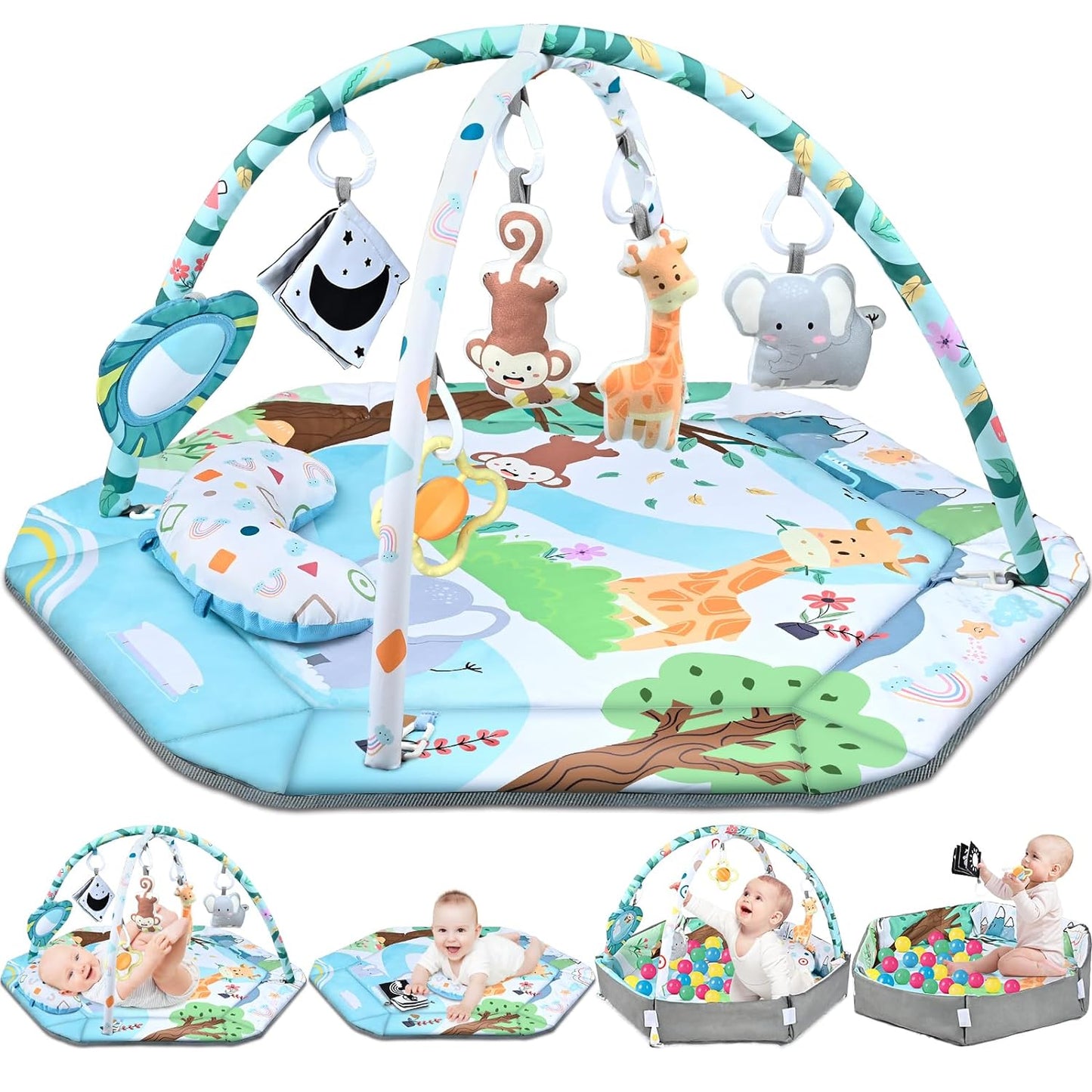 Multifunctional Baby Play Mat with Toy Arches and Detachable Toys