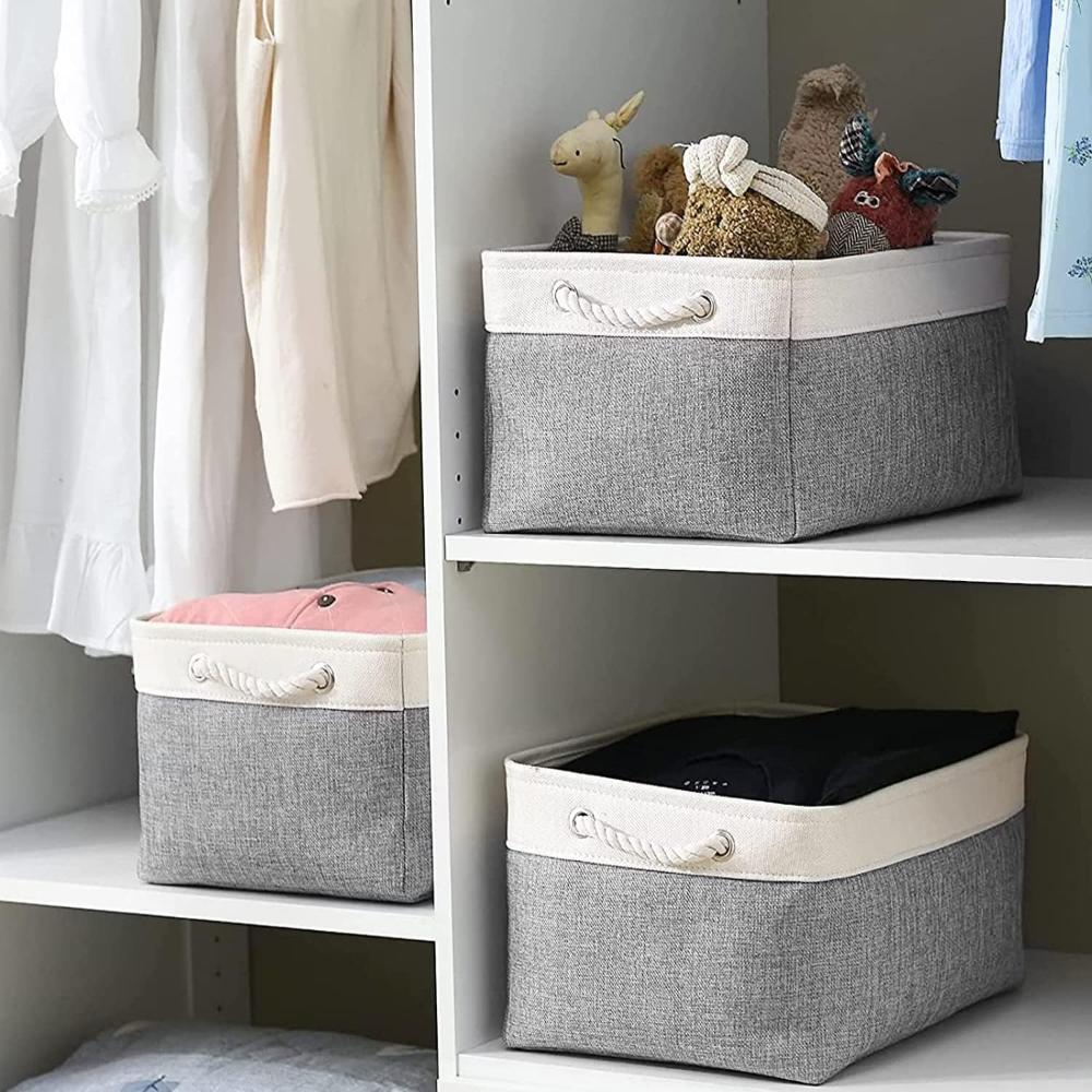 Foldable Cotton Linen Storage Basket with Rope Handles