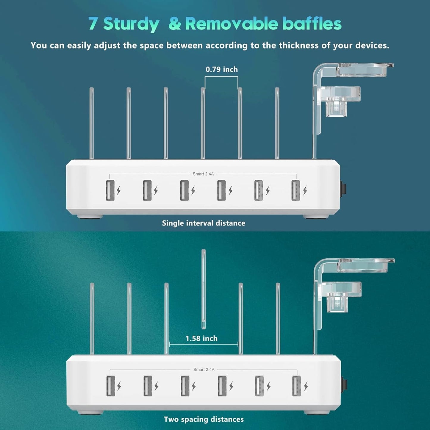 6-Port Fast Charging Station with Adjustable Dividers and Earbud Holder