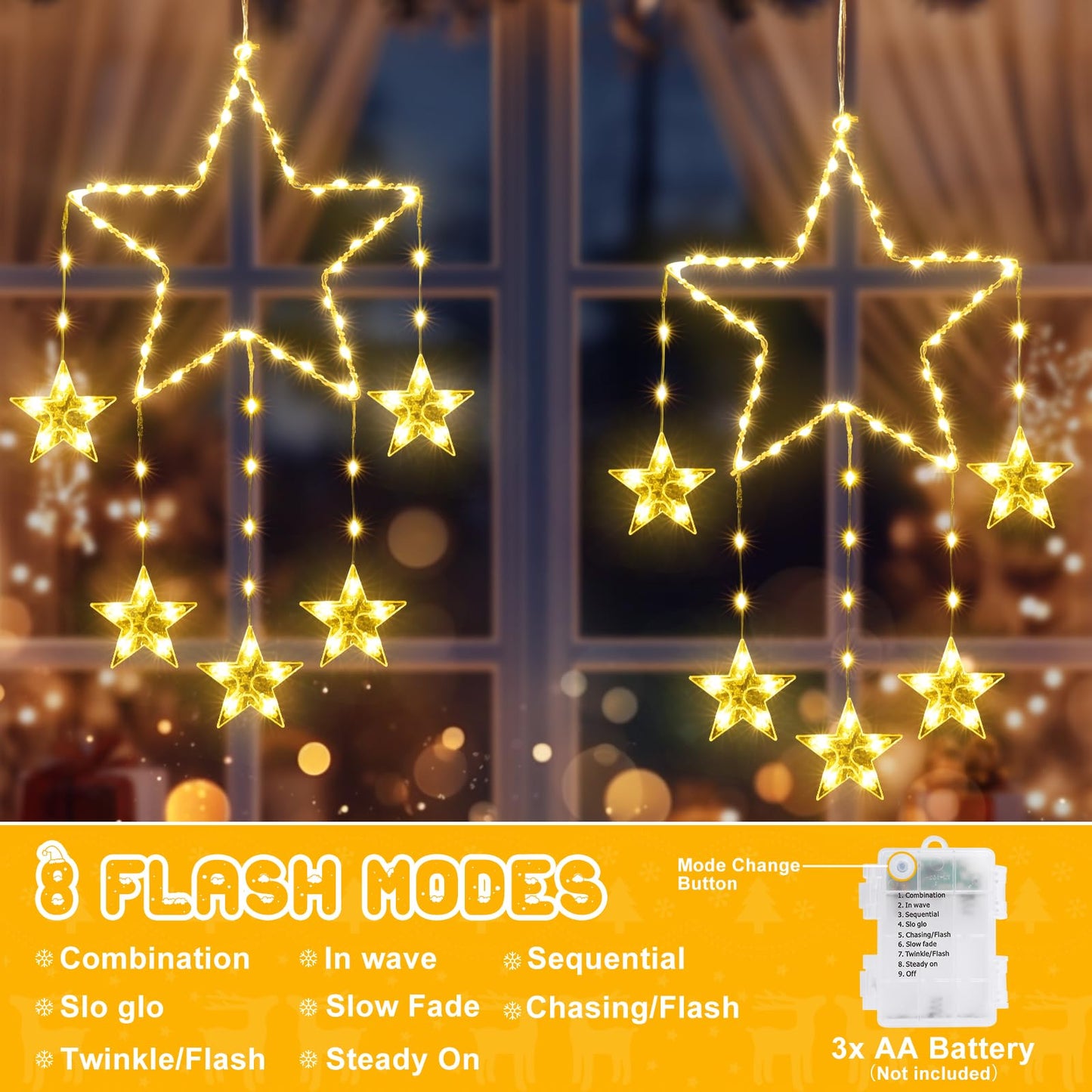 95cm Battery Operated Christmas Star Lights with 84 LEDs and Timer, Warm White
