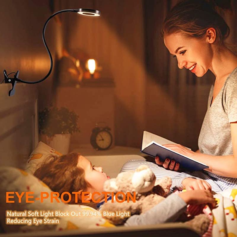 Clip-On LED Reading Lamp with 48 Lights, 3 Color Modes, and Flexible Gooseneck