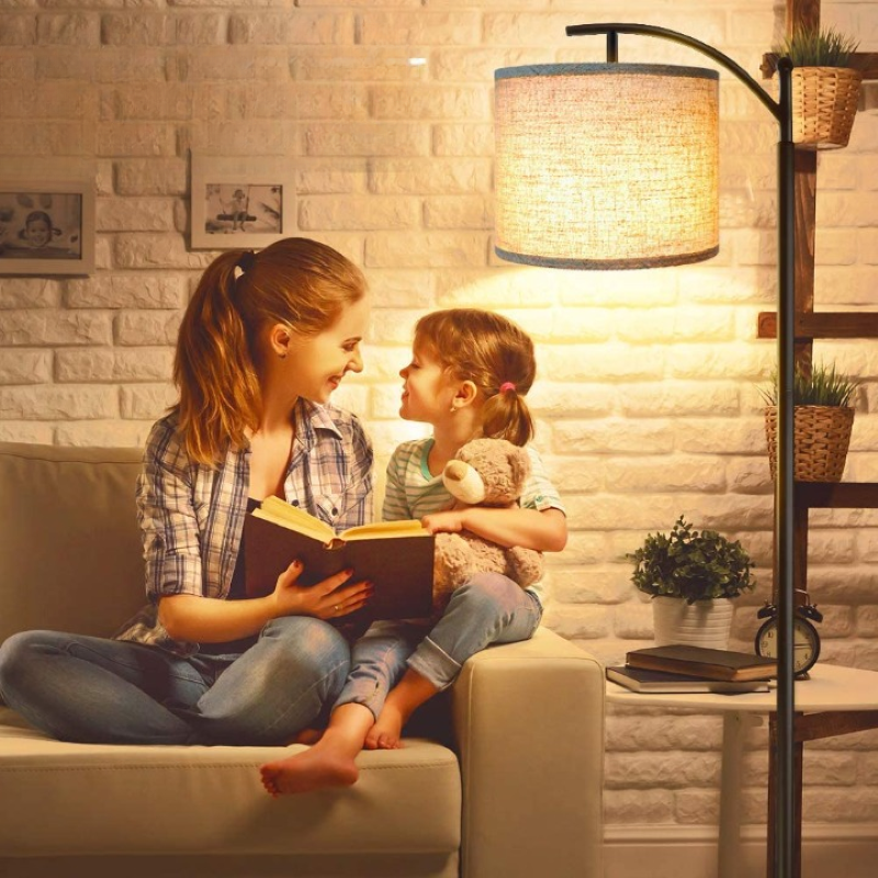Industrial Metal Floor Lamp with 3 Color Temperature LED Bulb and White Shades